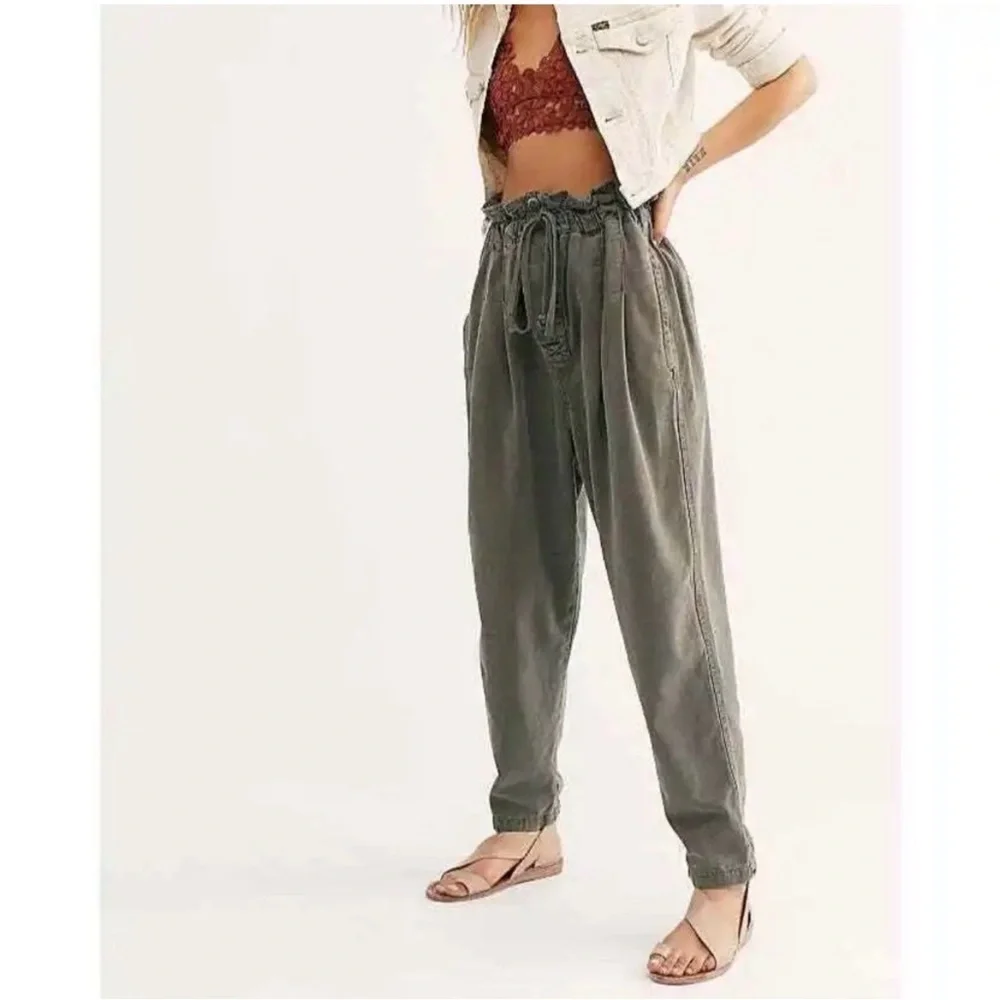 Free People | Margate Pleated Drawstring Sugar Kelp Paper Bag Pants